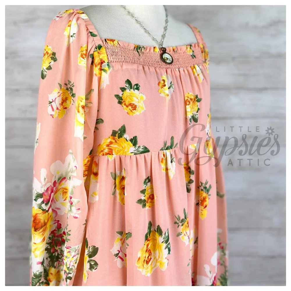 Entro Peach and Yellow Roses Babydoll Dress - Picture 4 of 10